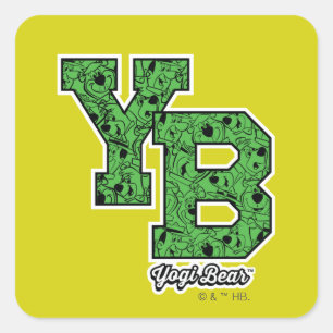 Yogi Bear Patterned Varsity Brev Fyrkantigt Klistermärke