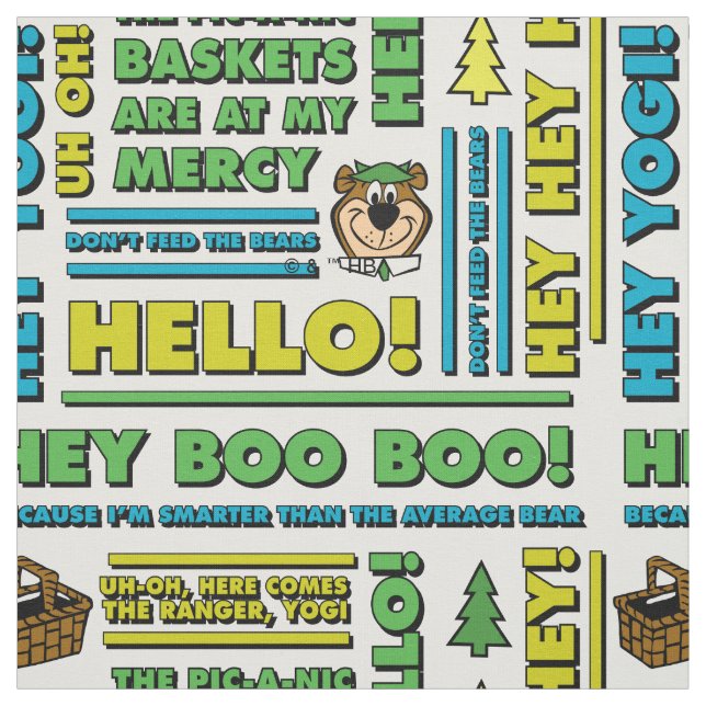 Yogi Bear's Picnic Quotes & Roligt Phrases Mönster Tyg (Provkarta)