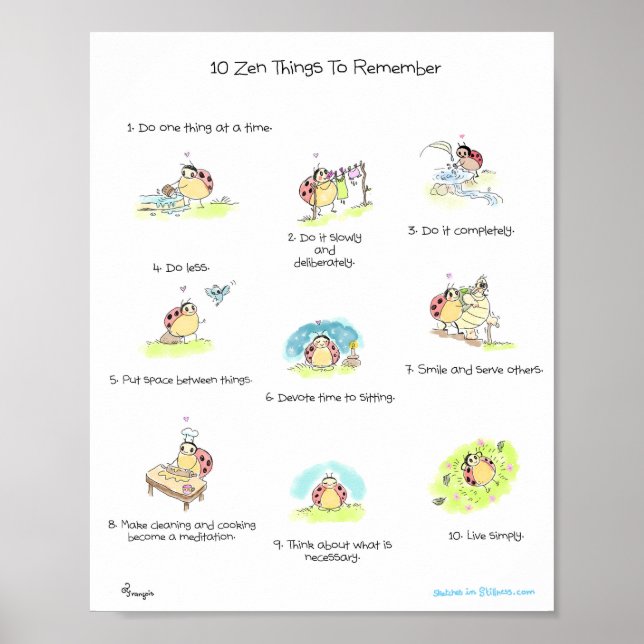 Yogi Ladybug "10 Zen Sak To Minns" SKRIV UT Poster (Framsidan)
