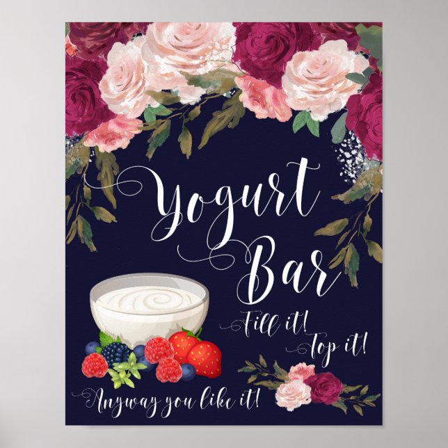 Yogurt pub under bröllop rosa blommigt för marin  poster (Framsidan)