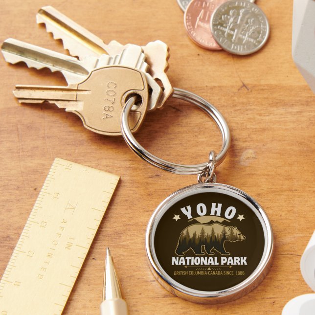 Yoho National Park Canada – Bear & Forest Landscap Rund Silverfärgad Nyckelring (Skapare uppladdad)