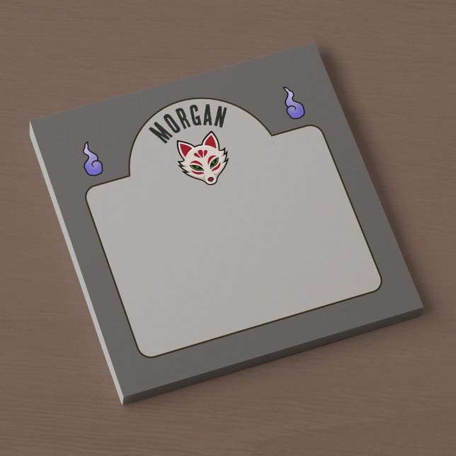 Yokai Räv Kitsune Mask Post-it Block (Desk View)