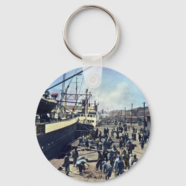 Yokohama Harbour Japan Vintage Shipping 横 浜 港 Nyckelring (Framsida)