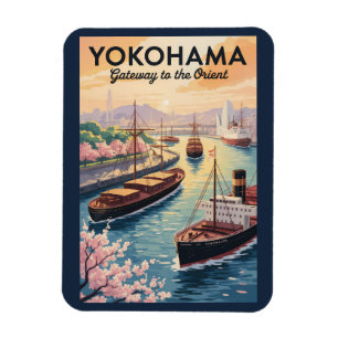 Yokohama Japan Illustration Resa Konst Vintage Magnet
