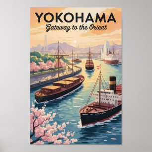 Yokohama Japan Illustration Resa Konst Vintage Poster
