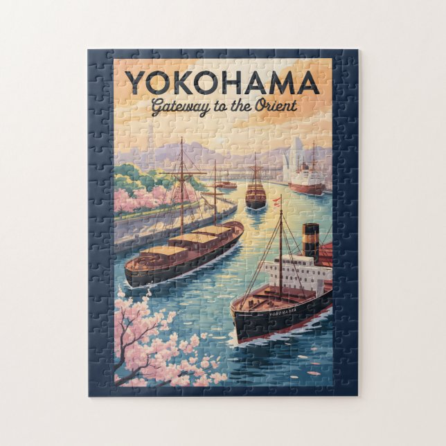 Yokohama Japan Illustration Travel Art Vintage Pussel (Vertikal)