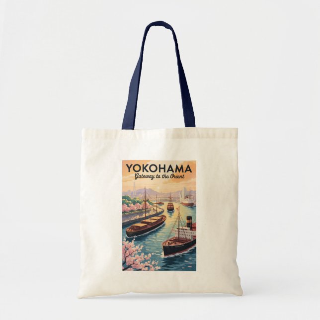Yokohama Japan Illustration Travel Art Vintage Tygkasse (Framsidan)