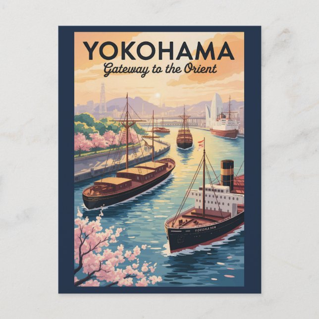 Yokohama Japan Illustration Travel Art Vintage Vykort (Framsida)