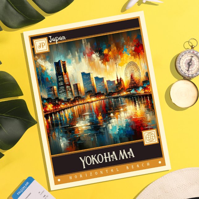 Yokohama, Japan | Vintage målning Vykort (Skapare uppladdad)