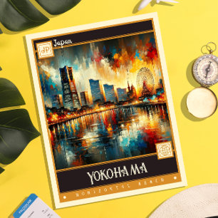 Yokohama, Japan Vintage målning Vykort