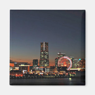 Yokohama Skyline i natt Magnet