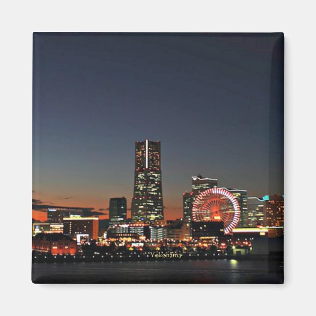 Yokohama Skyline i natt Magnet (Framsidan)