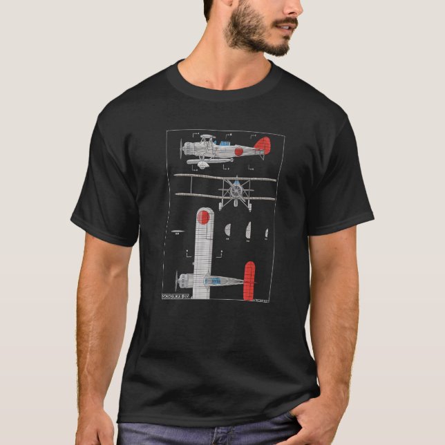 Yokosuka B4Y Japanese WW2 Biplane Diagram Premium T Shirt (Framsida)