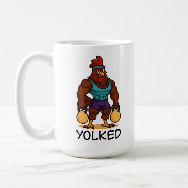 Yolked Rooster – Funny Strong Chicken Kettlebell Kaffemugg (Vänster)