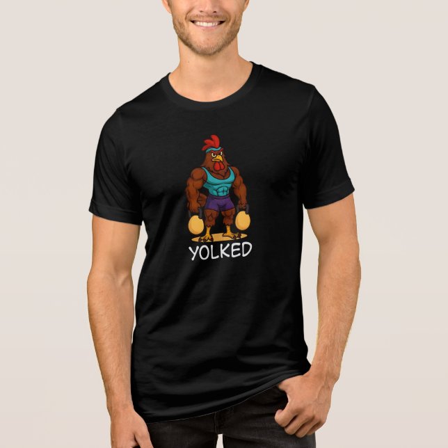 Yolked Rooster – Funny Strong Chicken Kettlebell T Shirt (Framsida)