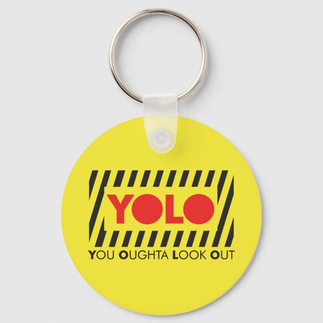 YOLO w/ Red Caution Nyckelring (Framsida)