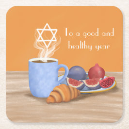 Yom Kippur Break-fast: Kaffe, Granatäpplen Underlägg Papper Kvadrat