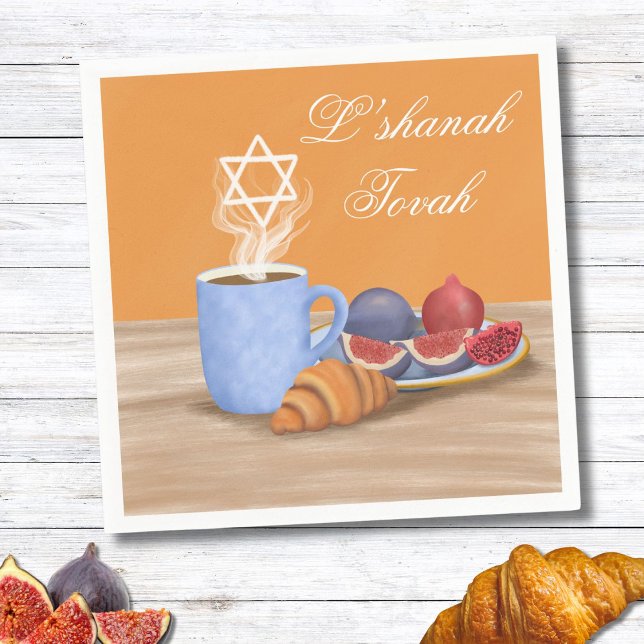 Yom Kippur L'shanah Tovah, kaffe, granater Pappersservett (Skapare uppladdad)