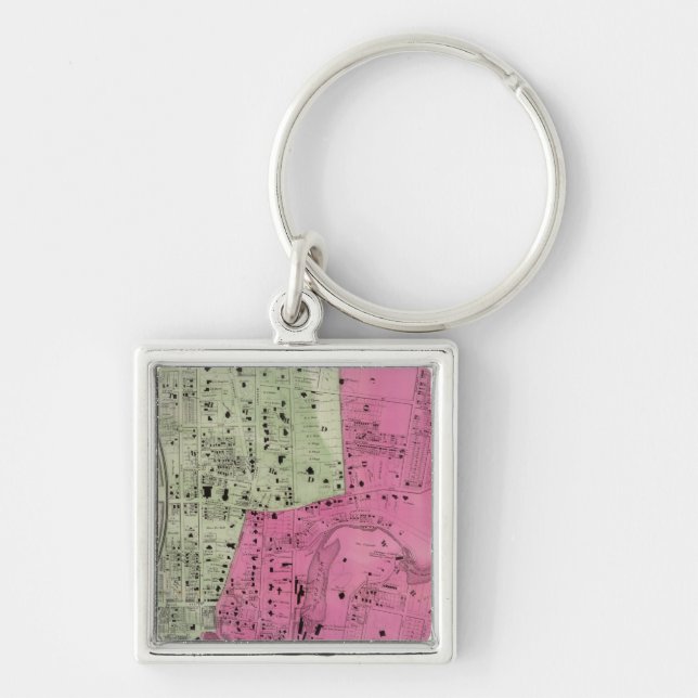 Yonkers, NY Atlas Fyrkantig Silverfärgad Nyckelring (Framsidan)