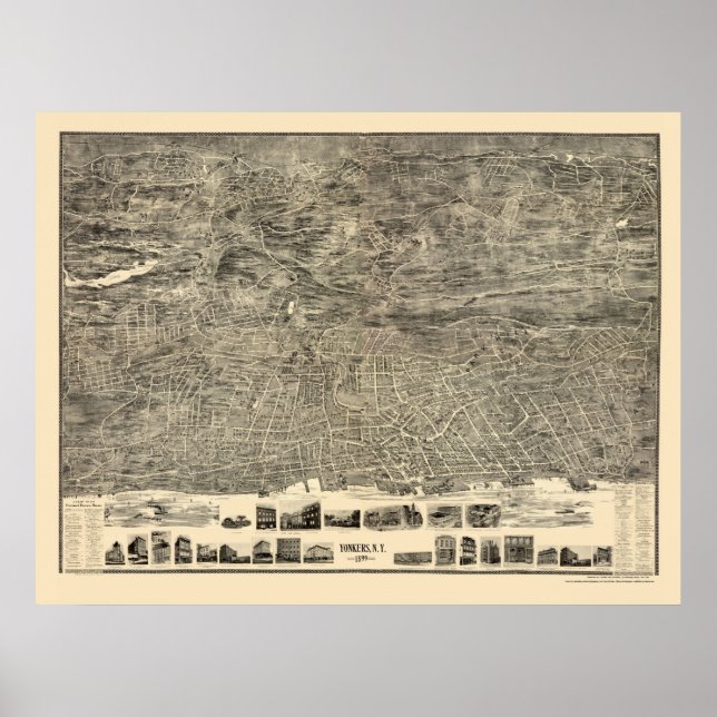 Yonkers, NY Panoramic Karta - 1899 Poster (Framsidan)