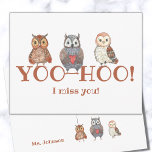 Yoo-hoo Watercolor Uggla I Miss You School Teacher Vykort<br><div class="desc">Yohoo Watercolor Uggla I Miss You School Teacher Postcard - dessa vackra yohoo-uggla är redo att överraska studenter (eller nära och kära!)! Att få verklig post är ett så speciellt och roligt sätt att låta någon veta att man saknar och tänker på dem! Perfekt för lärare i unga studenter under...</div>
