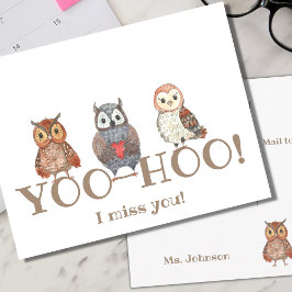 Yoo-hoo Watercolor Uggla I Miss You School Teacher Vykort
