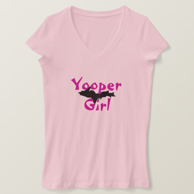 "Yooper Girl" Blek Rosa Övre Peninsulans t-shirt (Design framsida)