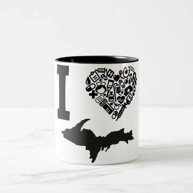 Yooper sjuksköterska, I <3 Michigan Två-Tonad Mugg (Center)
