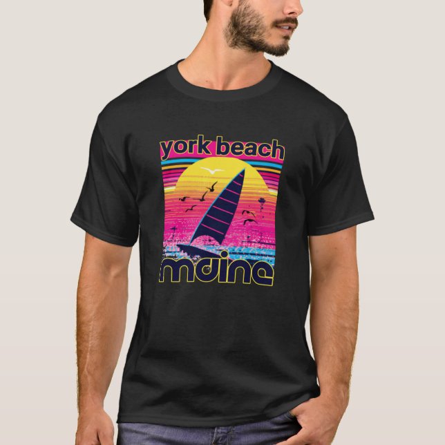 York Beach Retro 80-talet Stil Souvenir Sailboat T Shirt (Framsida)