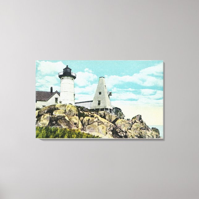 York Beach View of the Nubble Lighthouse Canvastryck (Framsida)