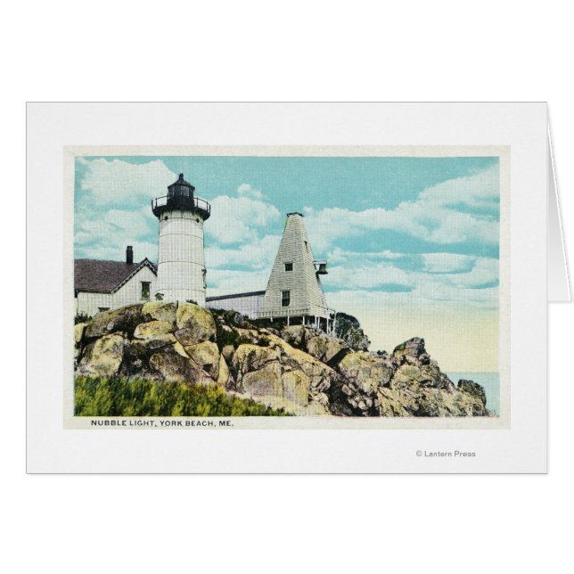 York Beach View of the Nubble Lighthouse Hälsningskort (Framsidan Horizontal)