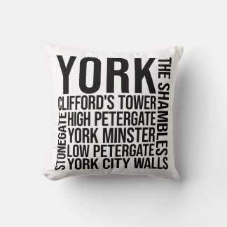 York, England Landmarks Typography - UK Ord Art Kudde