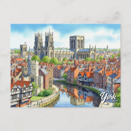 York England Watercolor Postcard Vykort