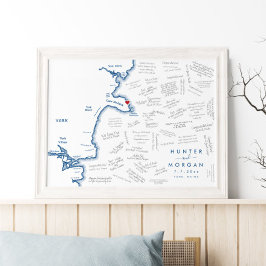 York Maine Bröllop Modern Karta Guest Bok Poster