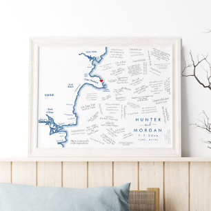 York Maine Bröllop Modern Karta Guest Bok Poster