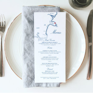 York Maine Karta Elegant Navy Script Bröllop Meny
