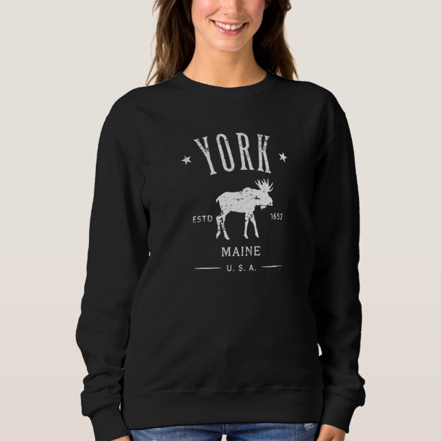 York Maine Usa With Moose Distressed Souvenir   T Shirt (Framsida)