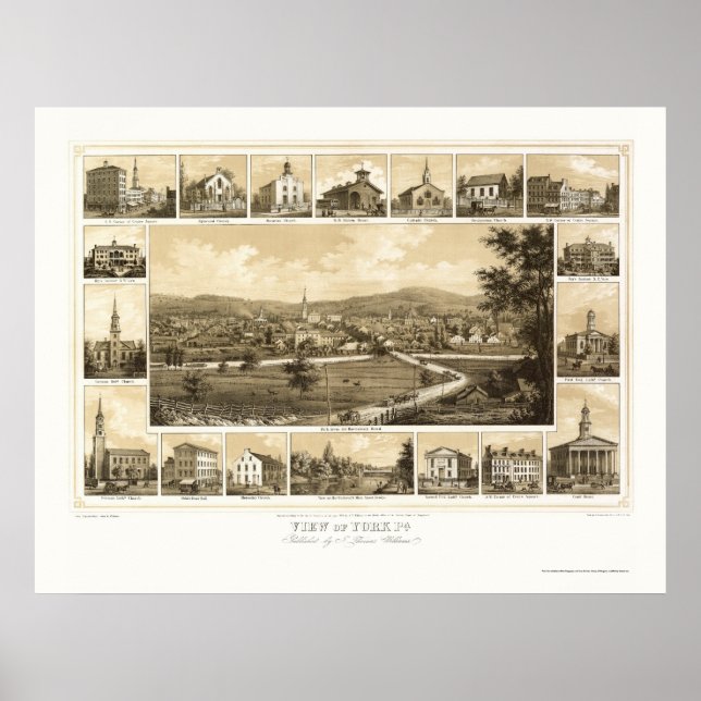 York, PA Panoramic Karta - 1852 Poster (Framsidan)