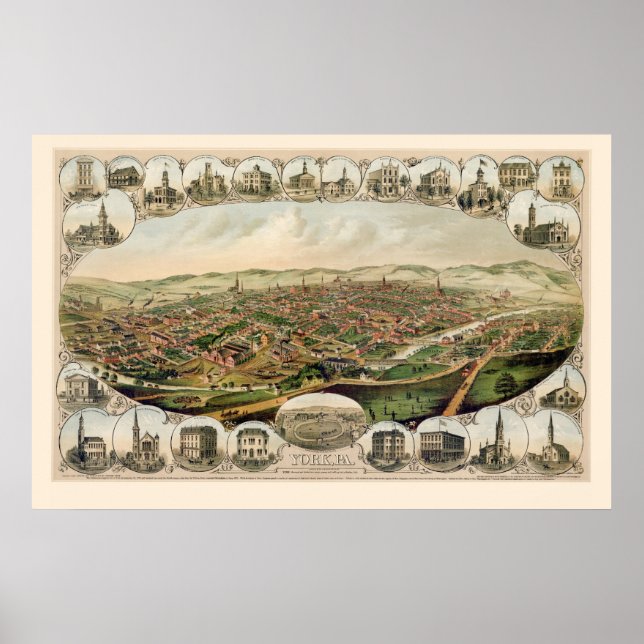 York, PA Panoramic Karta - 1879 Poster (Framsidan)