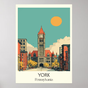 York Pennsylvania Vintage Historic Clock Torn Art Poster
