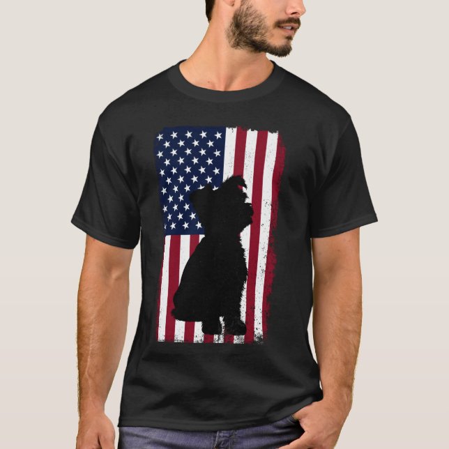 Yorkie American Flagga Patriotic 4:e juli Yorkshi T Shirt (Framsida)
