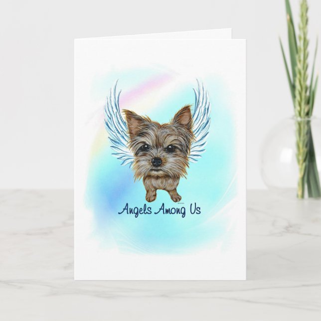 Yorkie Angel Hund Pet Loss Sympathy Card Tack Kort (Framsida)