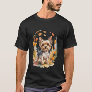 Yorkie Autumn Leaves Cute Pet Dog Lover Men Women T Shirt
