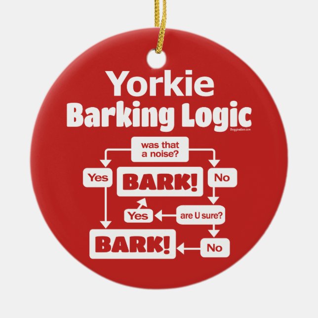 Yorkie Barking Logic Julgransprydnad Keramik (Framsidan)