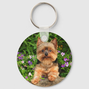 Yorkie blommor nyckelring