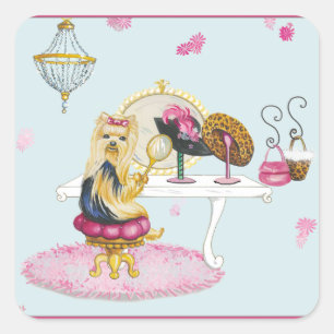 Yorkie Boudoir Yorkshire Terrier Sticker Märkre Fyrkantigt Klistermärke