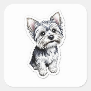 Yorkie Charm Fyrkantigt Klistermärke
