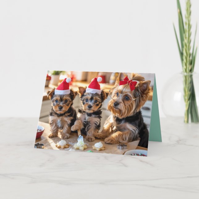 Yorkie Christmas Cookie Card Kort (Framsida)