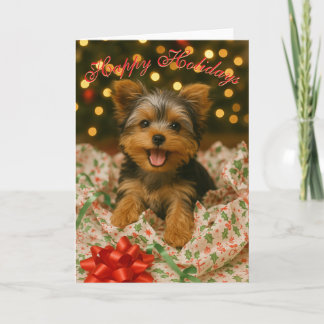 Yorkie Christmas Folded Greeting Card Kort