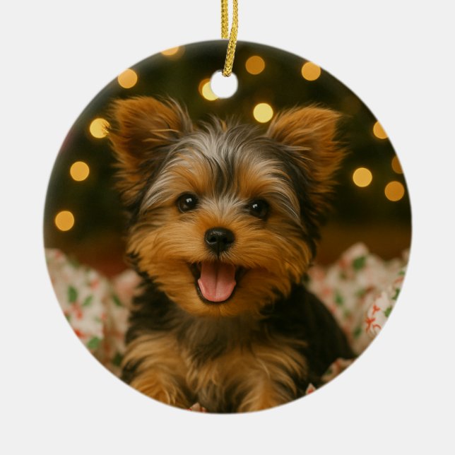 Yorkie Christmas Julgransprydnad Keramik (Framsidan)